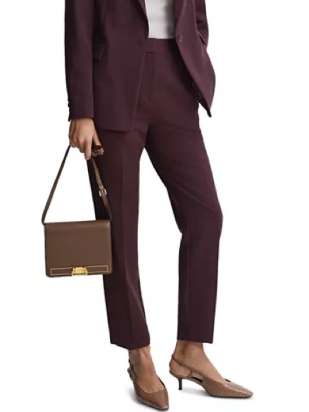Reiss Women's Tailored Plum Wool Blend Suit Trouser Pants